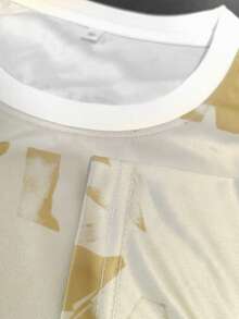 Men's Japanese Koi Pattern Soccer Jersey, Round Neck Short Sleeve Football Shirt, Beige Camouflage Koi Fish Print Sports T-Shirt, Suitable For Training, Matches And Daily Wear - Apricot - View 5