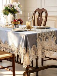 1pc Light Gray Velvet Hollow Lace Tablecloth, Gold Vine Rope Embroidery Craft Tablecloth, Multiple Size Options, Suitable For Living Room, Dining Room, Home Decor And Room Decoration, Perfect For Holiday Party Decor Or Dining Table Decoration - Dusty Purple - View 6
