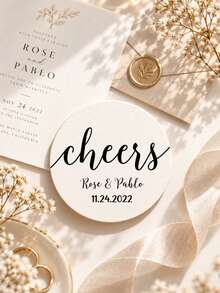 20/50/100/200/300/500pcs Personalized Wedding Paper Coasters, Customizable Name/Date/Text, Suitable For Wedding, Engagement Decoration, Exclusive Tabletop Protection Mat, Can Be Used As Table Setting Drink Holder, Anniversary Supplies - Multicolor - View 7