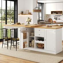 Flieks Extendable Sideboard & Dining Table Combo, 2 Drawers & Snack Rack, Space-Saving Sideboard For Small Flats - White - View 2