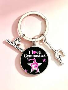 1pc Artistic Gymnastics Pattern Round Keychain Ornament, Free Gymnastics Enthusiast Stainless Steel Round Metal Key Ring, Competition Champion Keychain Pendant, Sports Series Pendant, Daily Matching Outings, Women's Car Key Decoration, Backpack Bag Wallet Charm, Gift. - Multicolor - View 1