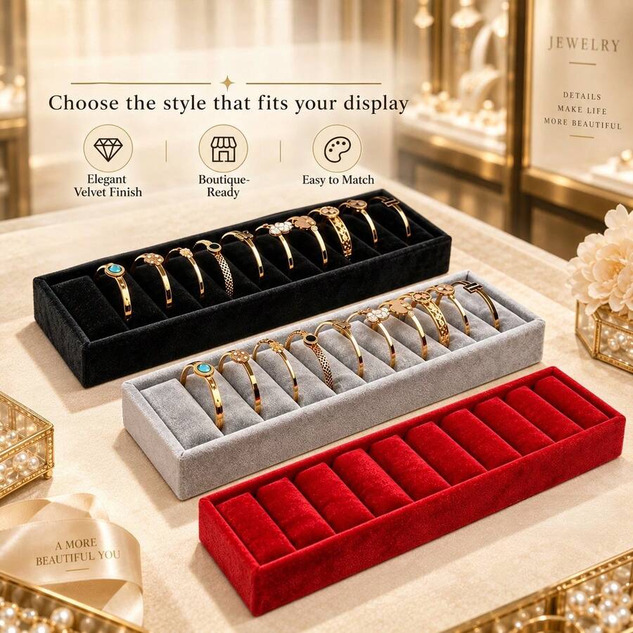 1pc 10-Slot Long Ring Storage Tray, Fashionable Desktop Jewelry Display Stand, Practical Display Tray, Suitable For Commercial Jewelry Store Counter And Home Vanity, Ideal Gift For Christmas And Housewarming Party