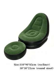 Single Inflatable Air Sofa With Matching Foot Stool, Soft Flocked PVC Ergonomic Lounge Chair, Foldable Portable Inflatable Couch For Home Living Room, Backyard, Camping - A - View 18