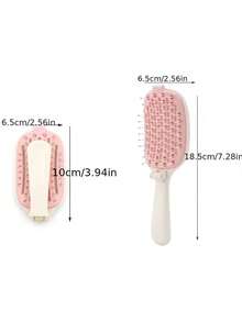 1pc Folding Ribbed Single-Sided Oval Hairbrush, Dry And Wet Dual Use, Automatic Cleaning Smoothing Hair Comb, With Scalp Massage Function - Multicolor - View 5