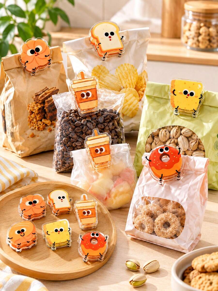 7/1pc Cute Cartoon Food Shaped Snack Sealing Clips, Acrylic Sealed Snack Bag Clips, Bread Coffee Donut Shaped Food Bag Clips, Suitable For Food Storage Kitchen Organization. Food Bag Clips, Snack Bag Sealing Clips, Sealed Bag Clips, Kitchen Bag Clips, Cute Food Clips, Snack Sealing Clips - Multicolor - View 1