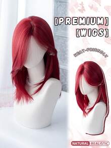 alicegarden 18-Inch Long Synthetic Wig Featuring A Natural Straight Style A Stunning Red. Middle Part Design , This False Hairpiece Is Perfect For Ms Daily Party Cosplay Use, Offering A Natural And Natural Durable Wig Gift For Ladies. - Red - View 4