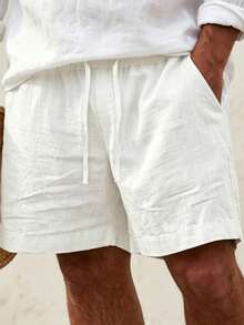 Men's Casual Elastic Waist Drawstring Lightweight Summer Beach Shorts, For Him - White - View 1