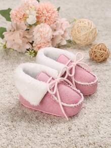 Winter 0-1 Year Old Infant Solid Color Warm Soft Sole Infant Boots - Pink - View 2