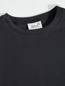 Streetwear Crewneck Sweatshirt With Letter & Floral Print, Warm Fleece-Lined Loose Fit For Autumn Winter - Black - View 6