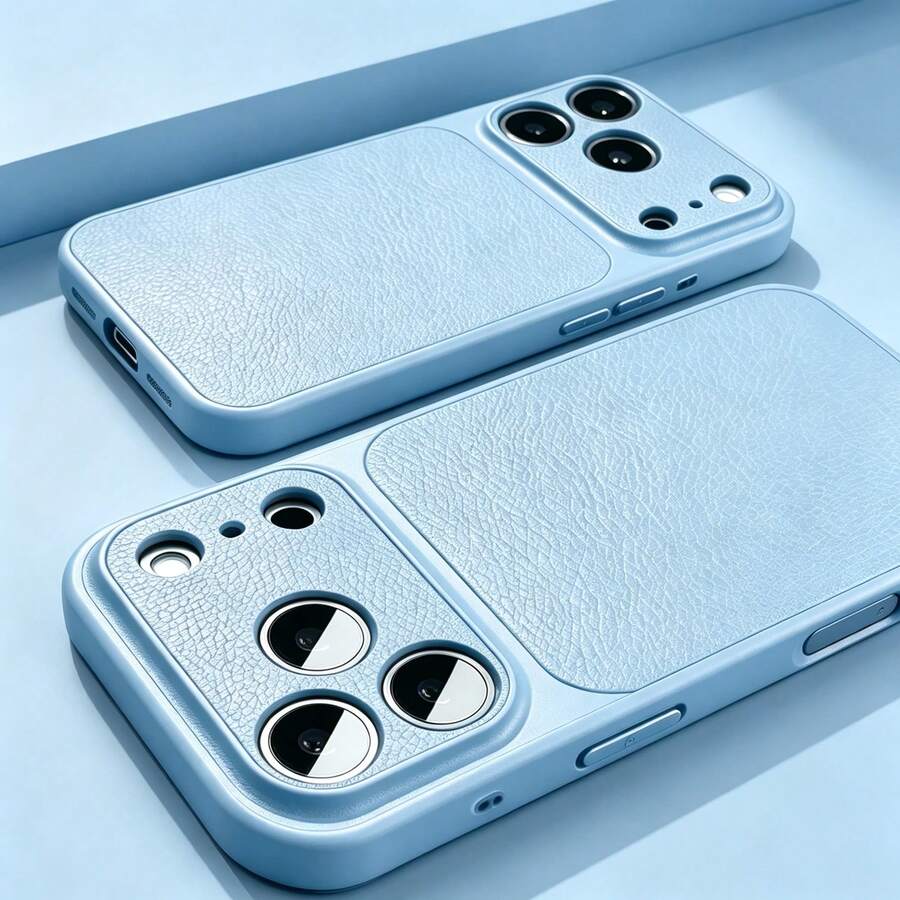 奢華 PU 皮革荔枝紋理啞光手機殼,相容 iPhone 18 Pro Max 18 Pro,防指紋硬殼,相容 17 Pro Max 16 Pro Max 15 14 Plus 13 Pro Max 12 11 16e 17e,18 & 17 系列大窗蓋即時轉換 - 淺藍色 - 查看 1