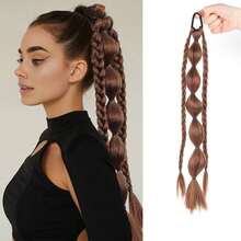 Women's Bubble Braided Ponytail Hair Extension, Boxer Braids Style Fashion Ponytail Hair Scrunchie Hair Accessory - Black - View 8