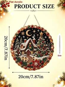 Christmas Pearl Diamond Painting Sun Catcher Set, DIY Handmade, Pre-Assembled Metal Chain, Acrylic Round Plate With Lace Edge, 3D Mixed Size Pearl Beads Craft, Holiday Window Wall Decor - Sets - View 7