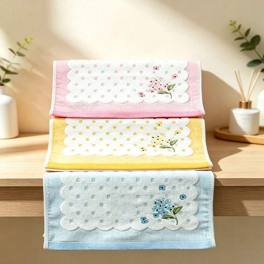 3pcs Mixed Color Towels Pack, 100% Pure Cotton Embroidered Floral Bath Towels, Soft Absorbent Thickened Jacquard Floral Bath Towels For Home Use