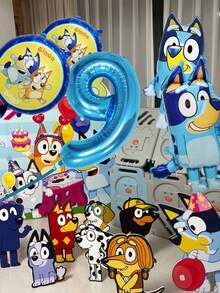 MASSDI Create A Vibrant Themed Party Decor With This All-Around Cartoon Dog Family Balloon Decoration Set, Including 1 Shiny Metallic Blue Number Foil Balloon To Mark Milestone Age - Multiple Styles - View 1