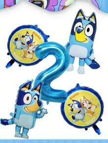 MASSDI Create A Vibrant Themed Party Decor With This All-Around Cartoon Dog Family Balloon Decoration Set, Including 1 Shiny Metallic Blue Number Foil Balloon To Mark Milestone Age - Multiple Styles - View 5