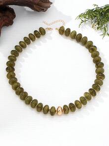OABE 1pc Bohemian Style Flat Round Beaded Necklace With Single Gold Bead, Suitable For Women's Daily Wear, Multiple Colors Available - Flat Round CCB - View 8