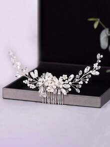 1pc Luxury Rhinestone Twisted Hair Accessory, Adult Banquet Photography Updo Hair Comb, Bridal Wedding Headpiece In Stock - Silver - View 4