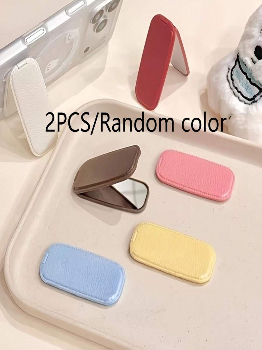 2pcs/Set (Random Color): Foldable Self-Adhesive Phone Stand With Built-In Mirror, Compatible With Smartphones And Tablets, Supports Landscape And Portrait Modes, Suitable For Video Calls, Gaming And Presentations - A - View 1