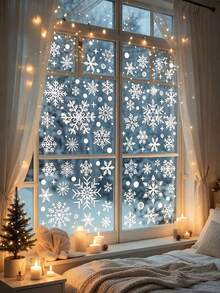 4pcs Christmas Glass Static Cling Stickers - Glass Ball Design, Winter Happy New Year Snowflake Window Decor, Reusable Christmas Window Decals - Double-Sided Snowflake And Bell Design, Suitable For Holiday Decoration, Easy To Apply And Remove - Multi-color - View 12