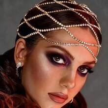 New Hollow Rhinestone Mesh Headpiece Wedding Head Chain Jewelry Women's Luxury Crystal Headband Hair Accessory - Gold - View 1