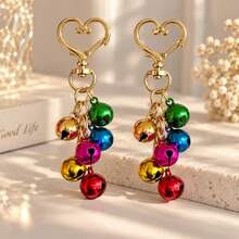 1pc/2pcs Women's One-Word Round Metal Bell Colorful Electroplated Pendant, Christmas Decoration Gift Small Bell, Creative Bag Charm, Wallet Accessory - Multicolor - View 5