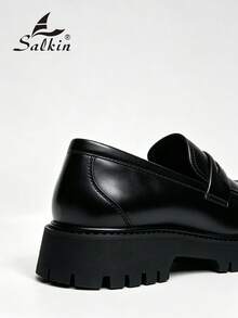 Salkin 新款英式設計男士粗齒厚底樂福鞋 平價奢華厚底一腳蹬樂福鞋 柔軟舒適圓頭優雅正裝鞋 紳士老錢風商務休閒日常鞋 男士情侶約會出遊百搭派對宴會婚禮度假禮物四季男鞋，建議選擇大一號 - 霧面黑 - 查看 4