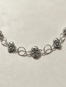 1pc Gothic Silver Skull Hat Chain, Punk Metal Hat Strap, Western Cowboy Hat Decorative Chain, Halloween Costume Accessory - Silver - View 3