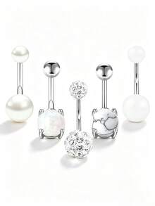 5pcs Short Belly Button Rings Set, Classic Stainless Steel Navel Piercing Rings, Suitable For Women's Daily Wear - 5 Belly Button Rings - View 9