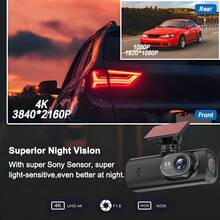 4K Ultra HD Dual Dash Cam, WiFi Front And Rear Dual Lens Dash Camera, 1.47" IPS Screen, App Supported, Motion Detection, Night Vision, 64GB Cycle Recording Dashcam, Wide Angle Dash Cam With G-Sensor - Dash Cam - View 6