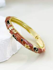 1pc Fashion Vintage Style Gold Floral Pattern Enamel Bracelet, Gold Bracelet, Girls' Jewelry, Suitable For Girls And Women's Jewelry Accessories Bracelet, (Handmade Product, Slight Color Difference May Occur) Daily Wear Holiday Gift, Halloween, Thanksgiving, Christmas, Mother's Day, Valentine's Day, Birthday Gift - Multicolor - View 44
