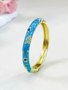 1pc Fashion Vintage Style Gold Floral Pattern Enamel Bracelet, Gold Bracelet, Girls' Jewelry, Suitable For Girls And Women's Jewelry Accessories Bracelet, (Handmade Product, Slight Color Difference May Occur) Daily Wear Holiday Gift, Halloween, Thanksgiving, Christmas, Mother's Day, Valentine's Day, Birthday Gift - Multicolor - View 45