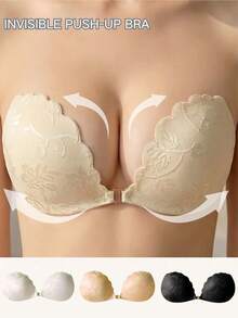 YIYANG 3 Pairs Invisible Push-Up Silicone Bras With Shoulder Straps | Washable, Backless, Strapless, Suitable For Wedding Dresses And Swimwear (Random Colors) - Multicolor - View 1
