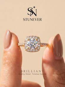 1pc 1ct Shiny Moissanite Ring, Women's Engagement Wedding Party Daily Wear Anniversary Jewelry Gift - Gold - View 4