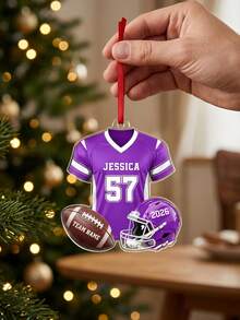 1pc Personalized Football Ornament 2026, Custom Name Number Team Christmas Ornament, Football Player Jersey Helmet Gift For Boy - Multicolor - View 2