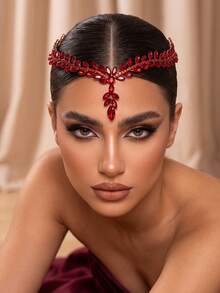 1Pc Fashion Rhinestone Bilateral Hair Comb Women Wedding Bridal Tiara Party Holiday Prom Dress Up Accessories - Red - View 2