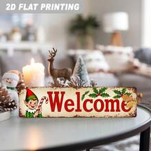 2D Flat Single Piece, Holiday Elf And Holly Berry Metal Sign, Christmas Holiday Decoration, Vintage Wall Decor, Home Winter Decorative Sign And Plaque, Size 3.94X15.75 Inches (Random Style) - A - View 4