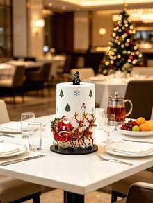 2D Flat Santa Claus Red Sleigh & Colorful Lights Reindeer Print Paper Towel Holder, Acrylic Material Vertical Roll Paper Storage Rack, Kitchen Dining Table Decor Ornament, Easy Installation, Suitable For Christmas Party Home Room Decoration (Paper Towels Not Included) - Multicolor - View 2