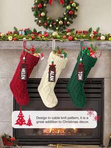 Braided Christmas Stockings, Christmas Gift Bags, Fireplace Hanging Decor, Christmas Tree Ornaments, Holiday Decorative Socks, Christmas Decorations - Multicolor - View 8
