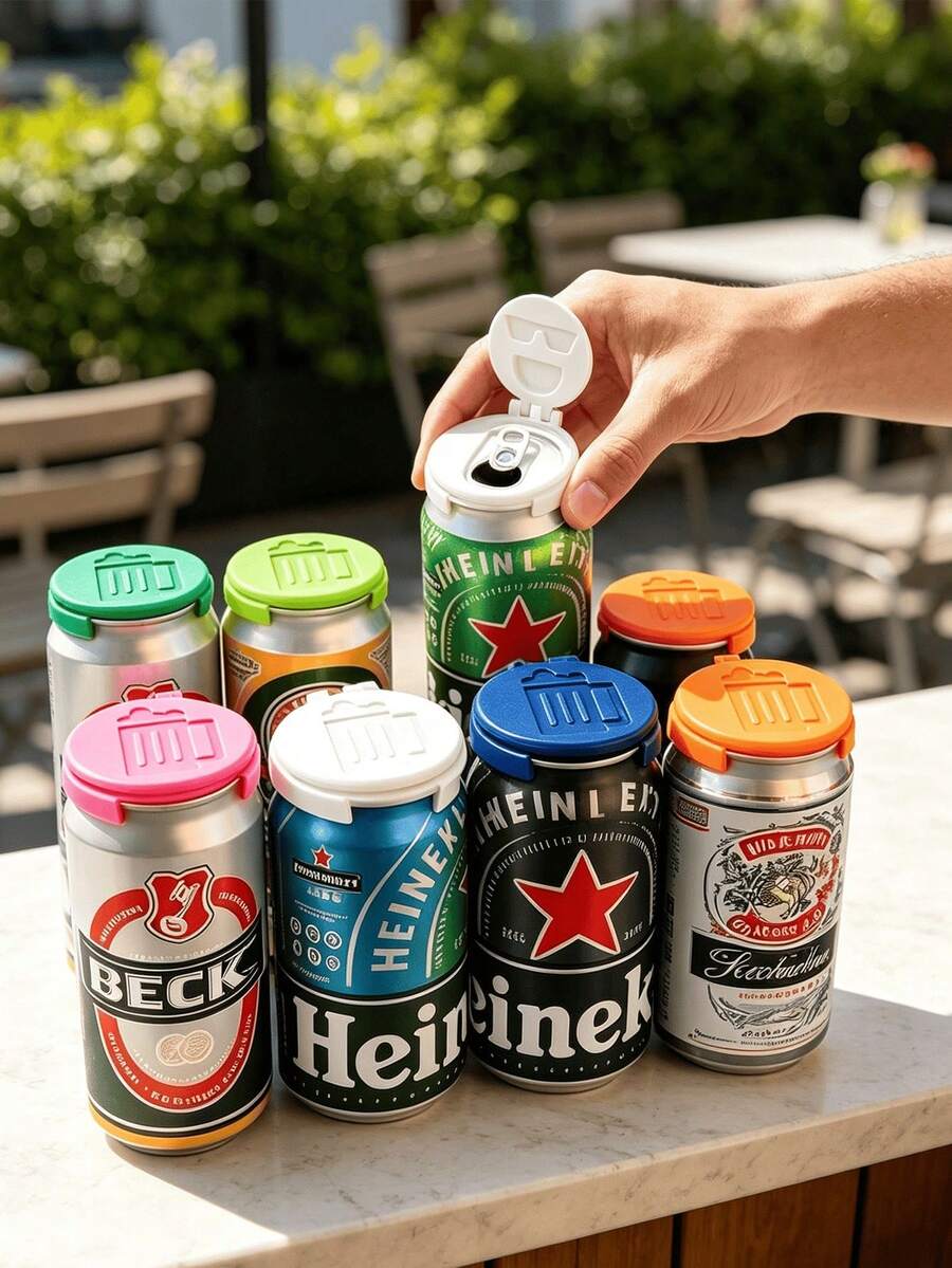 1pc Portable Can Lid Protector, Dust-Proof Sealing Cover For Carbonated Drinks, Beer And Soft Drink Cans, Reusable Flip-Top Hygienic Can Lid, Fun Cartoon Style, Suitable For Kitchen, Home, Cafe, Restaurant, Party, Picnic And Travel - Multicolor - View 1