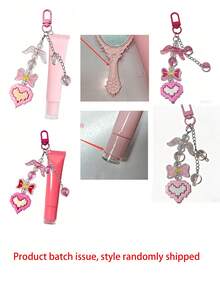 15ml Slanted Mouth Lipstick Tube With Pink Pixel Heart Shaped Keychain, Angel Wings And Rainbow Color Transparent Beads Pendant, Multi-Functional Bag Charm, Refillable Cosmetic Container, Squeeze Dispenser Bottle, Lip Gloss Keychain, Beauty Tool, Lipstick Bag Charm, Birthday, Back To School Gift, Graduation Gift, Wedding Accessory - Multicolor - View 10
