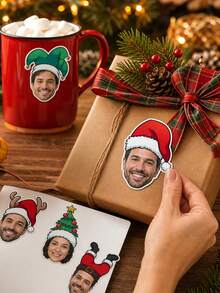 8/20/40/15/30/60pc Custom Christmas Face Stickers, Personalized Photo Santa Elf Reindeer Tree Hat Styles Labels , Holiday Gift Wrap Decor For Cups Envelopes Notebooks Cards, Holiday Party Favors,Christmas Gift - Multicolor - View 5
