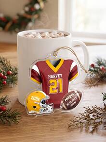 1pc Personalized Text Football Player Christmas Ornament, Football Player Gift, Football Fan Gift, Football Gift, Team Christmas Gifts - Multicolor - View 4