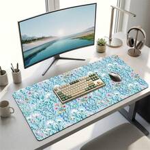 Blue Floral Pattern Gaming Mouse Pad, Non-Slip Rubber Desk Mat, Smooth Gliding Surface, Suitable For PC Laptop Office Home, Natural Abstract Art Decor, Back To School Supplies - A - View 11