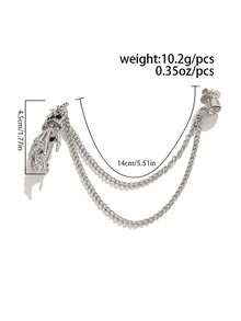 1pc Gothic Skull Palm Chain Brooch, Vintage Silver Tassel Chain Pin, Dark Personalized Decorative Accessory For Suit Jacket - White K - View 5