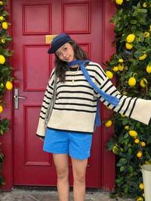 Cardigan Rajut Bergaris Musim Gugur/Dingin Baru, Sweater Longgar Model Slouchy Baru untuk Awal Musim Gugur - Aprikot - View 2