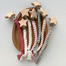 [Heart-Shaped Wooden Frame Style]1pc Handmade Woven Fabric Pacifier Chain, Multi-Color Options, Pacifier Teether Anti-Loss Lanyard - Heart-shaped Wooden Clip Pacifier Chain - View 7