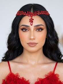 1Pc Fashion Rhinestone Bilateral Hair Comb Women Wedding Bridal Tiara Party Holiday Prom Dress Up Accessories - Red - View 5