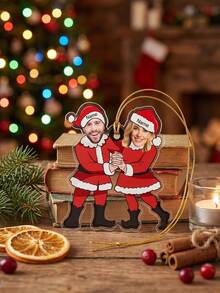 1pc Personalized Couples Matching Christmas Ornament, Custom Photo And Text Elf Christmas Acrylic Ornament, Funny Couple Picture Ornament, Christmas Gift - Multicolor - View 3
