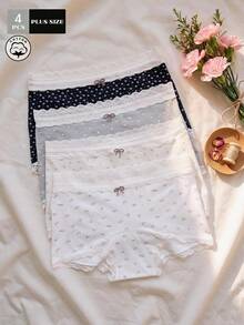 DAZY 4Pcs Women's Plus Size Cotton Briefs Shorts, High Elasticity Comfortable Soft Underpants For Daily Casual Wear - Multicolor - View 5