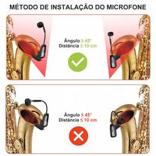 Microfone sem fio para saxofone, microfone de lapela de 2,4 GHz, adequado para saxofone, sistema de microfone recarregável via USB-C, também adequado para trompete, tuba, trombone, trompa e outros instrumentos, pode ser usado para aulas, bares de rua e apresentações em palco. - Preto - Visão 4